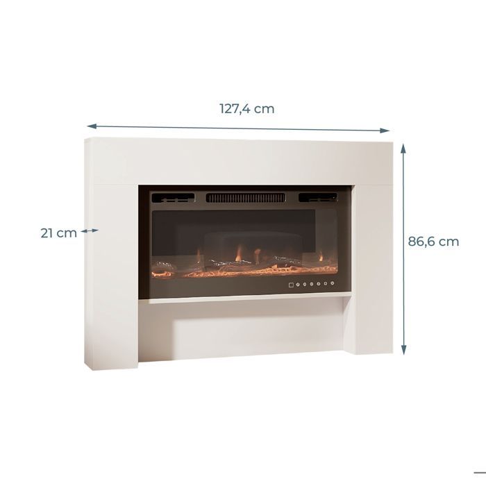 Meuble avec cheminée électrique - DESIGN AMEUBLEMENT - Laqué blanc - LED multicolore - 1000/2000W - Télécommande - Candela