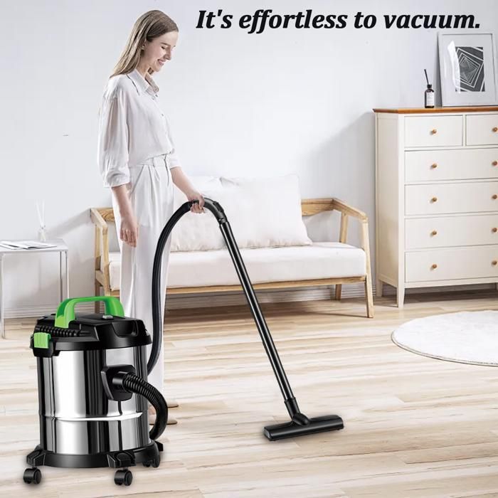 Aspiradora vertical sin bolsa de 2500 W y 16 L para uso en seco y húmedo, aspiradora industrial con ruedas, duradera y resistente.