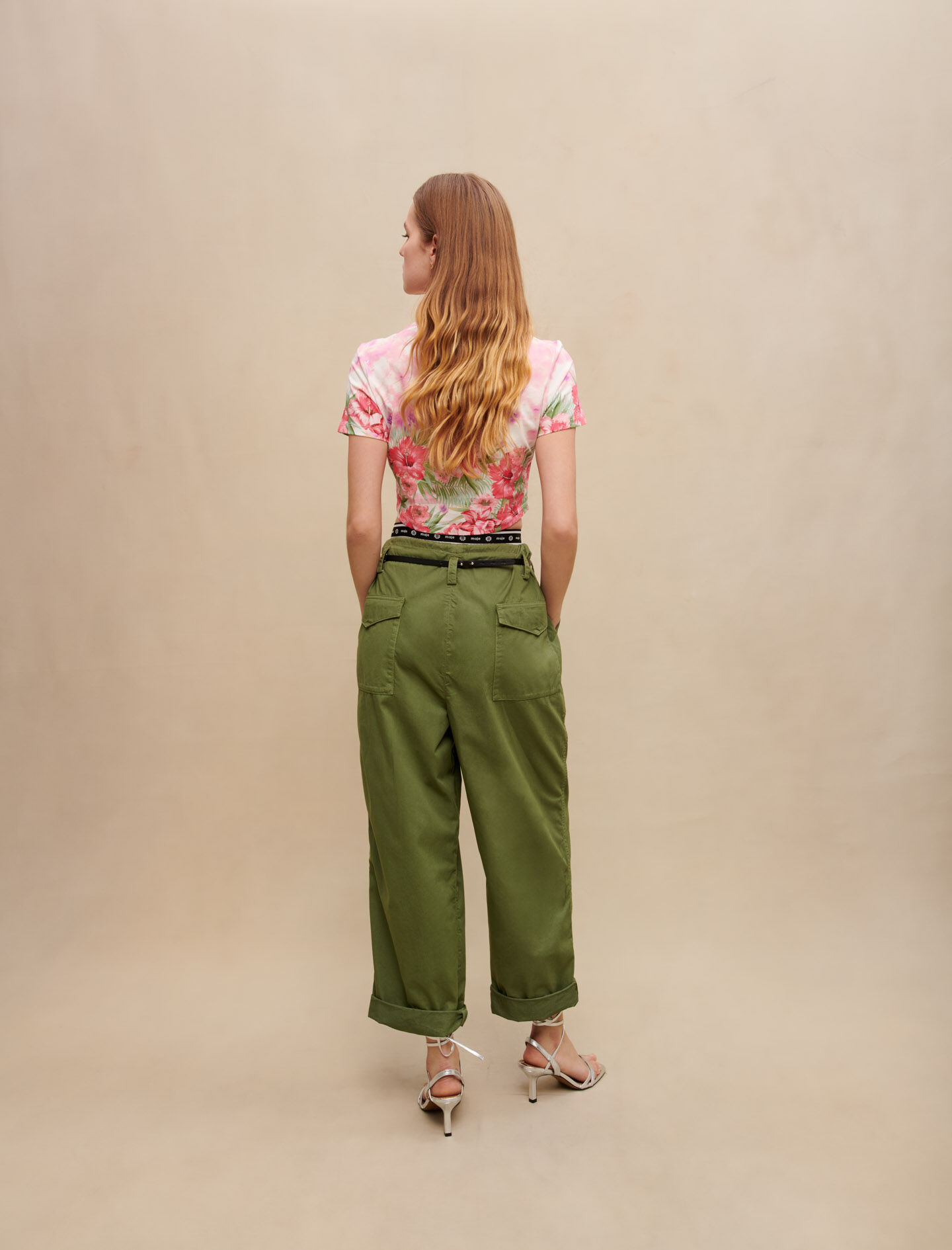 Tricou floral - Hibiscus roz/verde