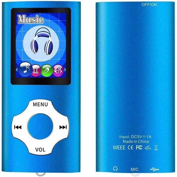 Reproductor MP3/MP4 - SUTEO - Azul oscuro - Pantalla LCD de 1,8 pulgadas - Ranura para tarjeta de memoria de 128 GB - Radio FM