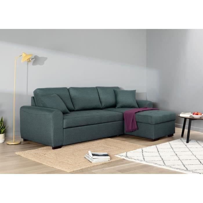 Omkeerbare hoekbank met 4 zitplaatsen en slaapfunctie - Groene stof - B 244 x D 151 x H 90 cm - HAMILTON - Gemaakt in Oekraïne