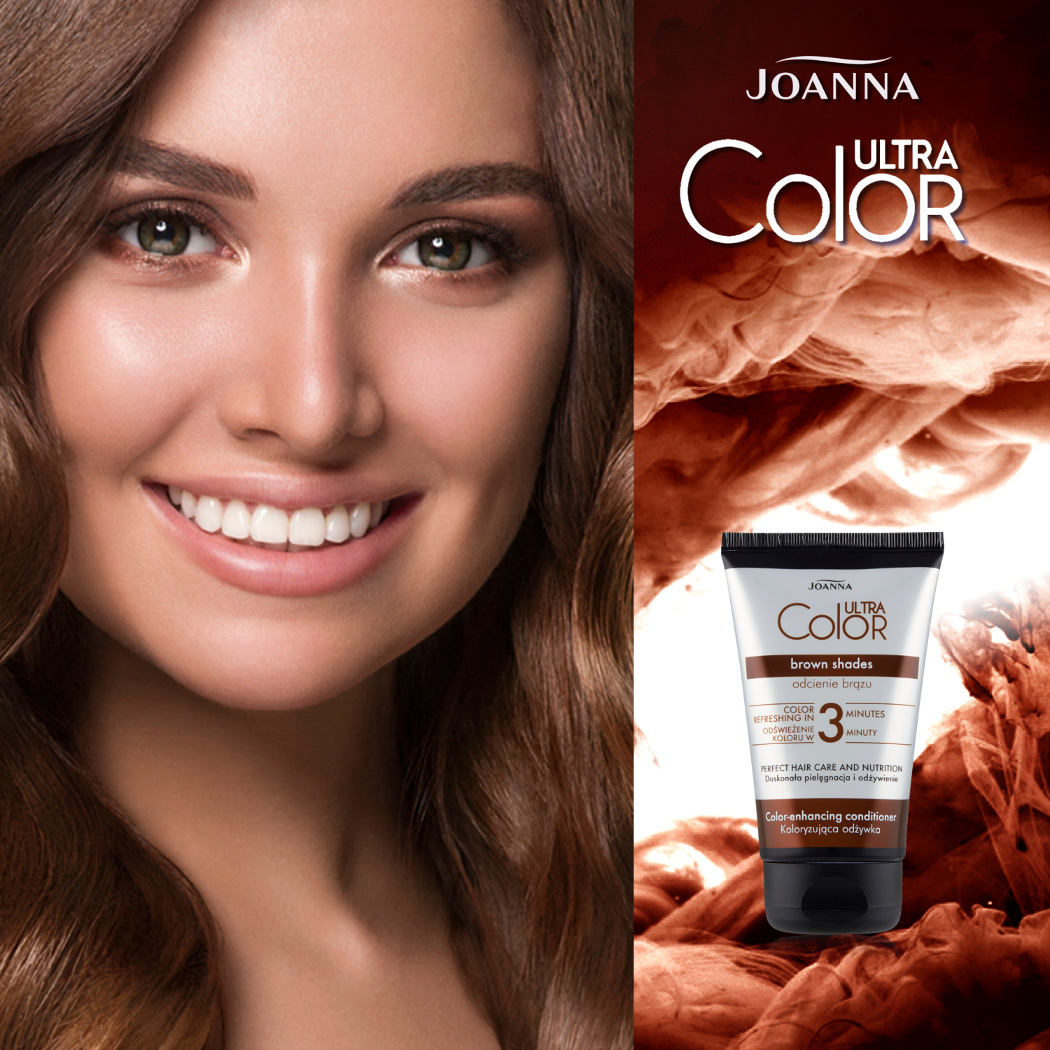 Joanna Ultra Color kondicionér na vlasy, který zvýrazňuje a osvěžuje hnědé tóny na barvených nebo přírodních vlasech 100 ml