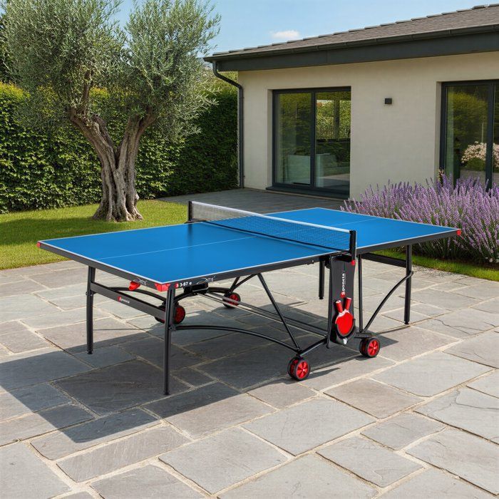 Table tennis table - SPONETA - S3-87e - Foldable - Outdoor use - Net + storage + multi-directional wheels - Blue/black