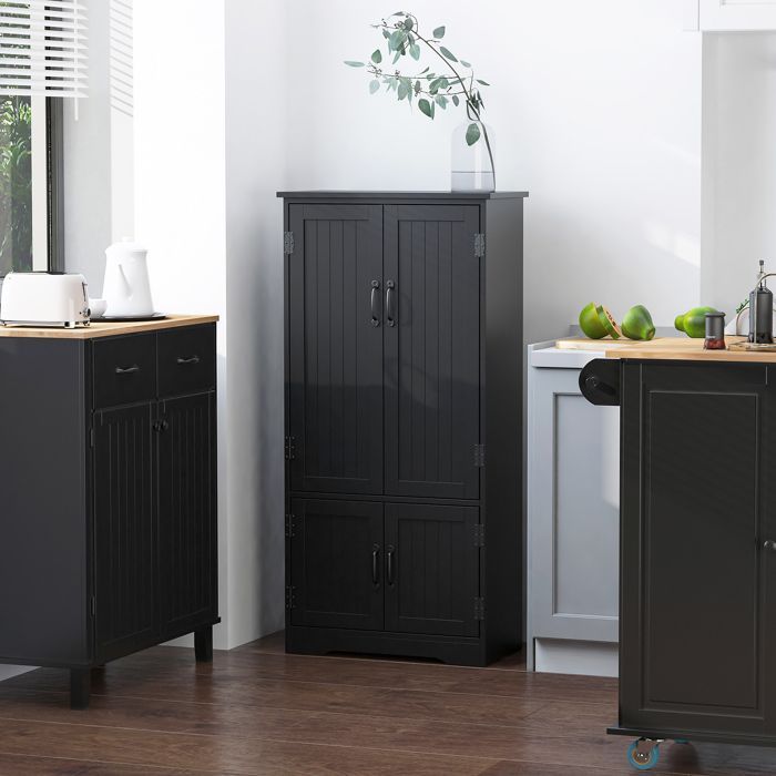 Buffet de cuisine - HOMCOM - contemporain multi-rangements 2 placards 3 étagères mobilier - MDF - 60x30x123cm - noir