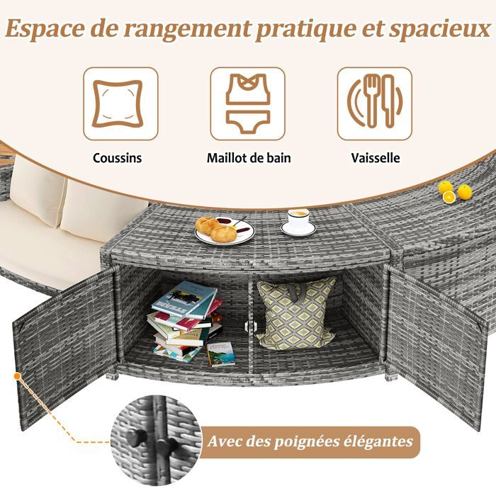 Estructura para spa/jacuzzi/piscina en resina tejida y madera, 283x283x55 cm, gris.