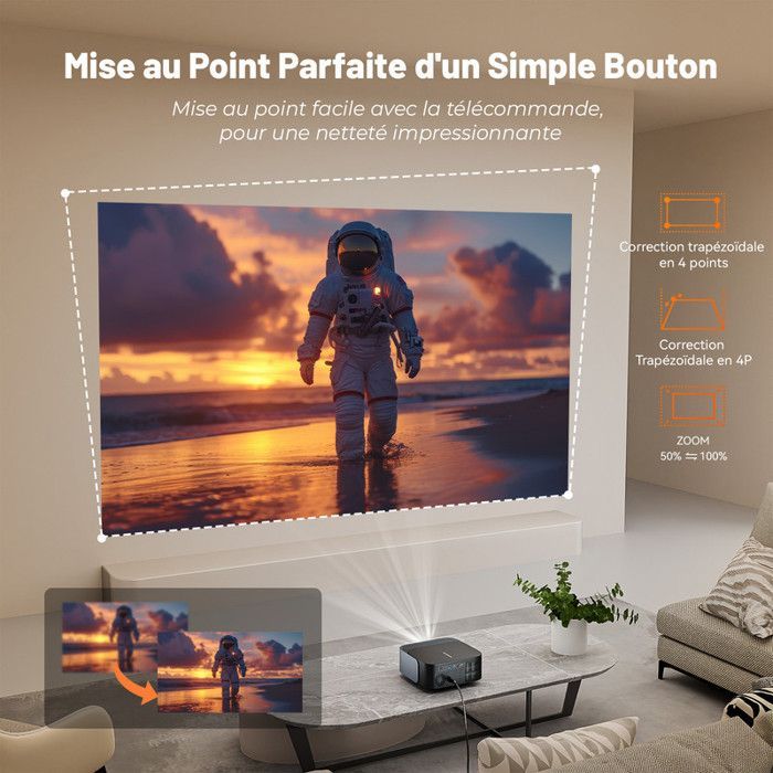 Vidéoprojecteur 4K【Officiel Netflix&Focus Électronique】25000 Lumens 1080P WiFi Bluetooth Projecteur avec YouTube/Prime Video