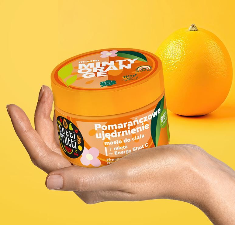 Stangrininamasis „Tutti Frutti“ kūno sviestas su apelsinų ir mėtų energijos šūviu. Stangrinanti.
