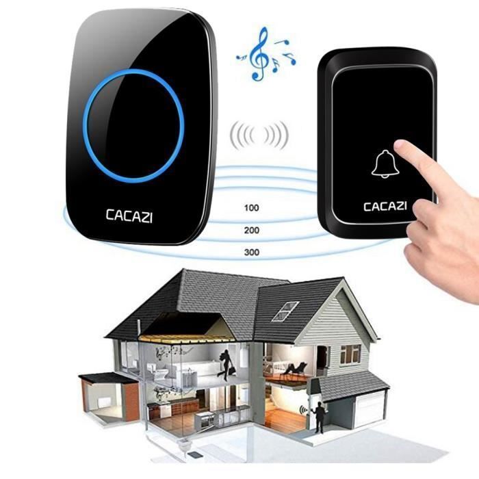 Timbre inalámbrico impermeable SODIAL A06 - Alcance de 300 m - 36 melodías - Negro