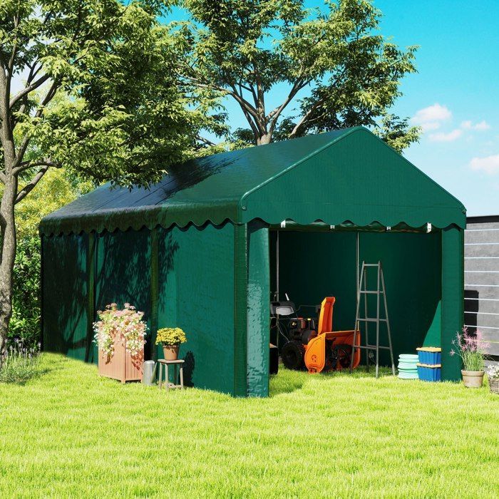 Tenda da garage/posto auto Outsunny - 3 x 6 m - 2 porte avvolgibili, tessuto in PE da 200 g, per auto, camion, barca - verde