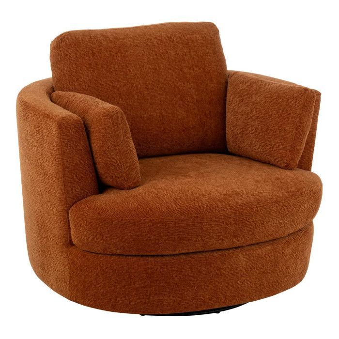 Round swivel armchair 109x100x89 cm in rust-colored fabric
