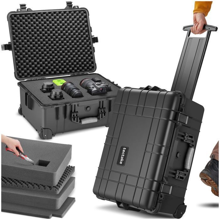 Estuche impermeable para cámara - TECTAKE - Estuche para cámara con ruedas y asa telescópica - 45 x 26 x 58 cm