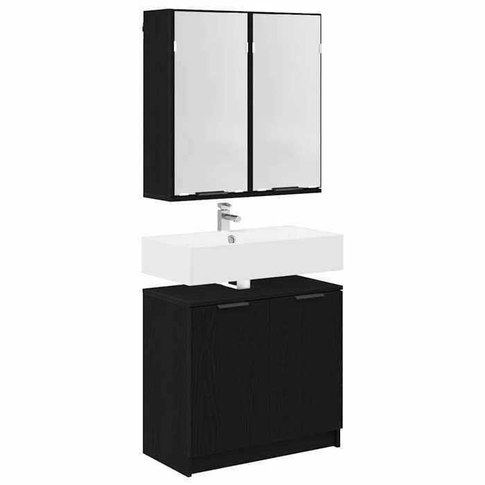Set di mobili da bagno neri a 2 pezzi, SARAZYJ, mobiletto WC moderno, rovere nero E1907