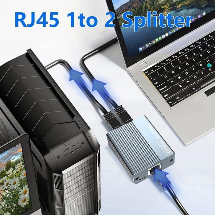 Switch Ethernet 1 À 2, 2 Ports Switch Rj45 Ethernet Splitter Network Switch Ethernet Répartiteur Gigabit Ethernet Pour Les Ordin
