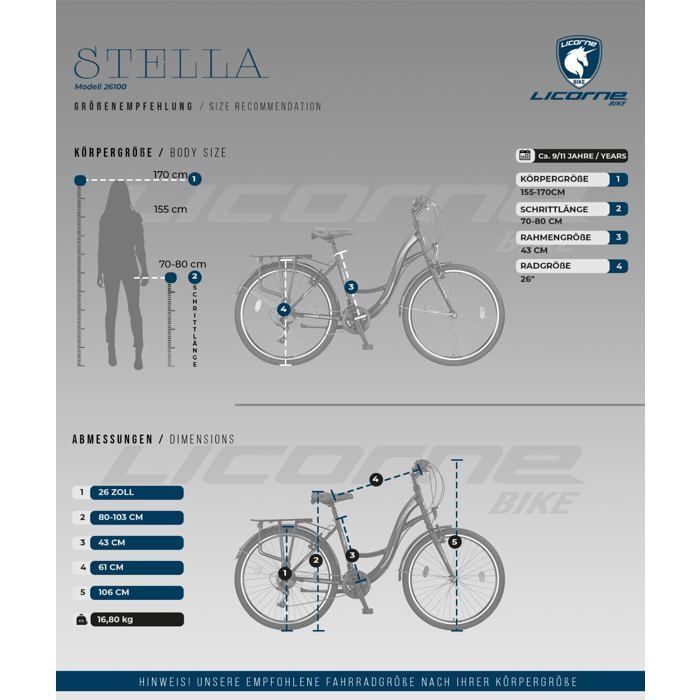 Licorne Bike Stella Premium Vélo de Ville 24, 26 et 28 pouces – Vélo hollandais pour hommes et femmes [Rose, 26]
