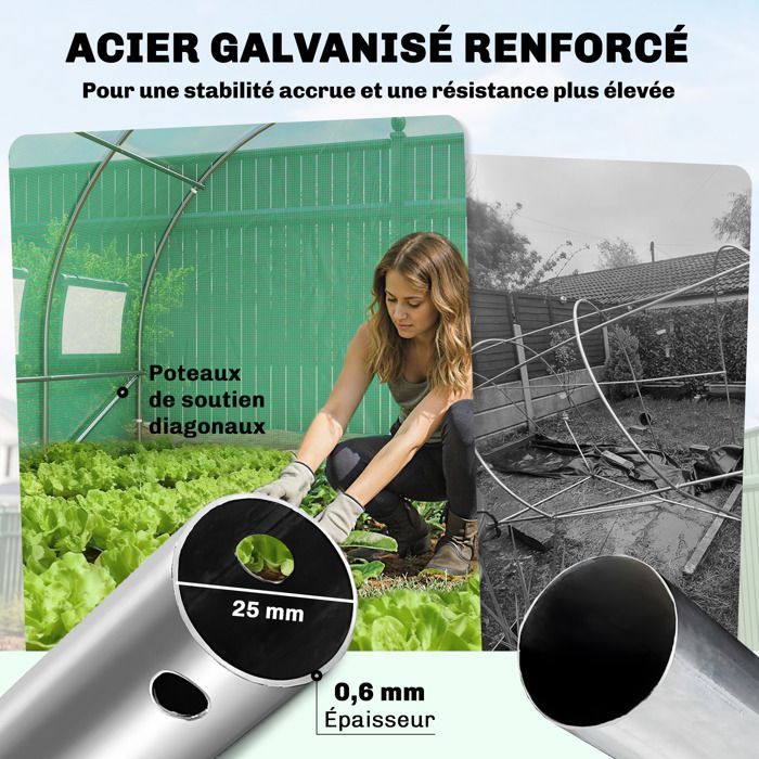 Serre tunnel de jardin - Outsunny - 18m² 295x597x200cm - avec portes et 12 fenêtres avec moustiquaires - bâche PE 140 g/m² - vert