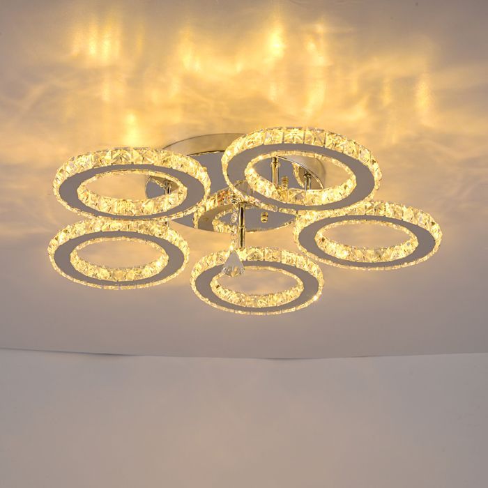 Dimbare kristallen kroonluchter LED-plafondlamp voor de woonkamer met afstandsbediening