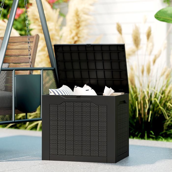 Buitenopbergbox - Outsunny - 93 liter - met verzonken handgrepen - waterdicht - voor tuin of terras - 56 x 41 x 50 cm - zwart