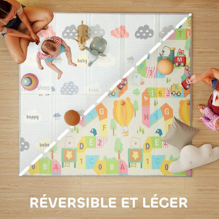 Tapis de jeu pour bébé - AIYAPLAY - pliable et réversible - en mousse épais - XPE - 200 x 180 x 1,5 cm - multicolore