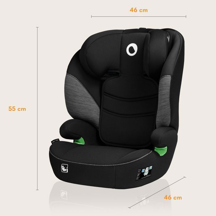 Seggiolino auto LIONELO Lars i-Size - 100-150 cm - Gruppo 2/3 - Poggiatesta regolabile - Nero/Grigio
