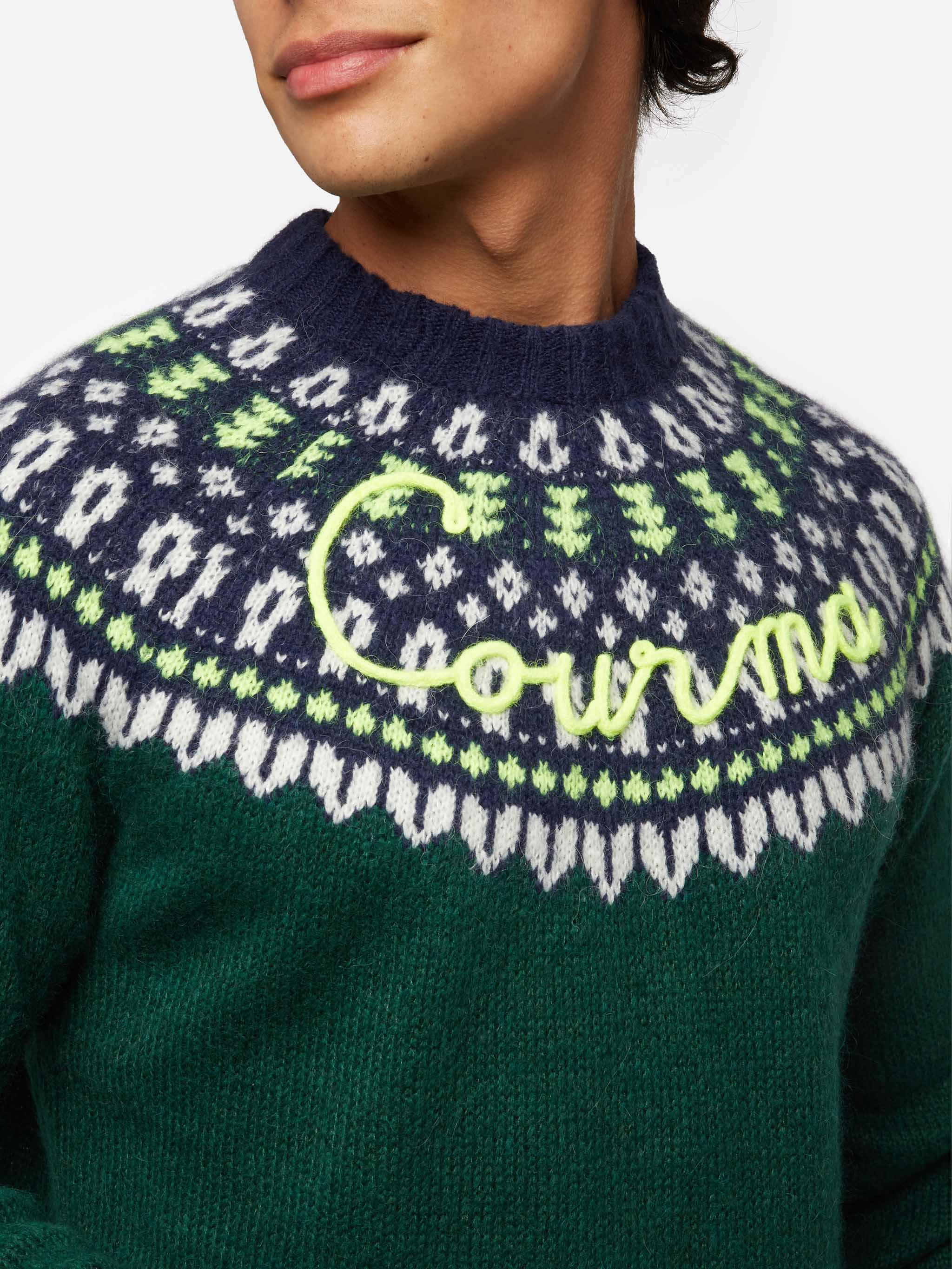 Maglione in alpaca Heron Nordic Soft con jacquard fair isle e ricamo C