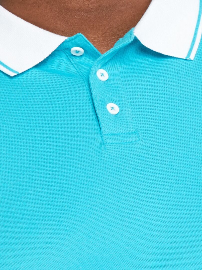 Polo de piqué de algodón elástico - turquesa