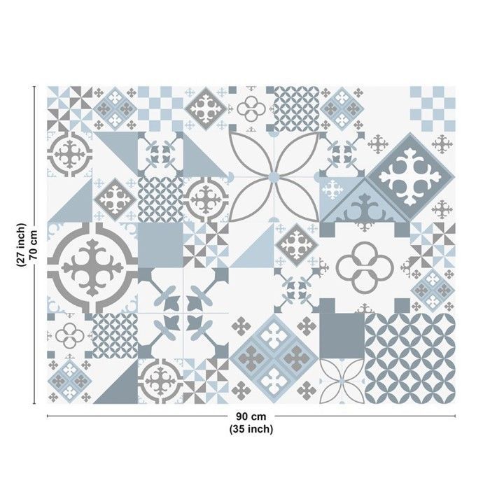Fond de hotte en aluminium - effet carreaux de ciment bleu - 70x90 cm - 99 Déco