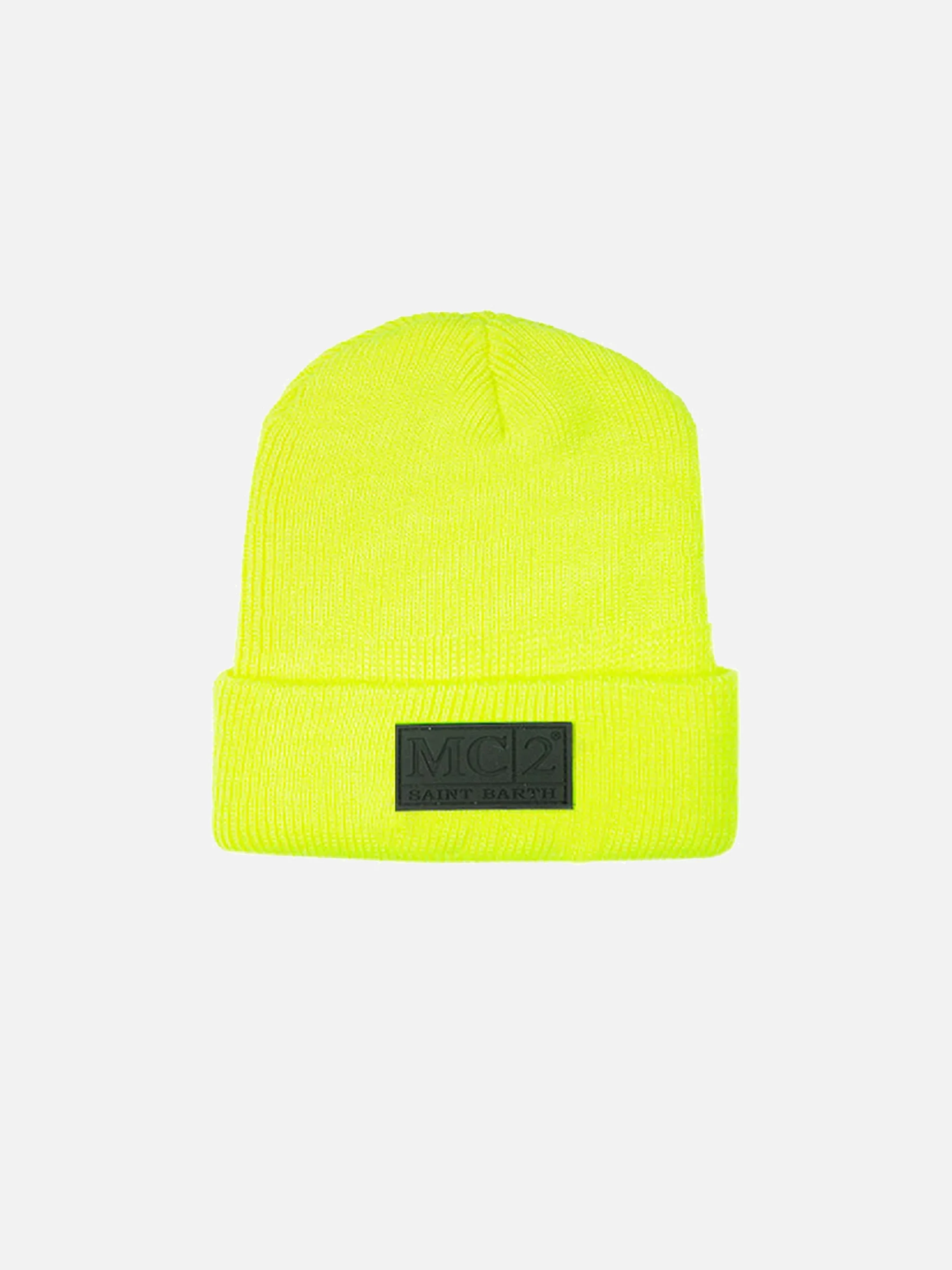 Fluorescerend gele gebreide muts