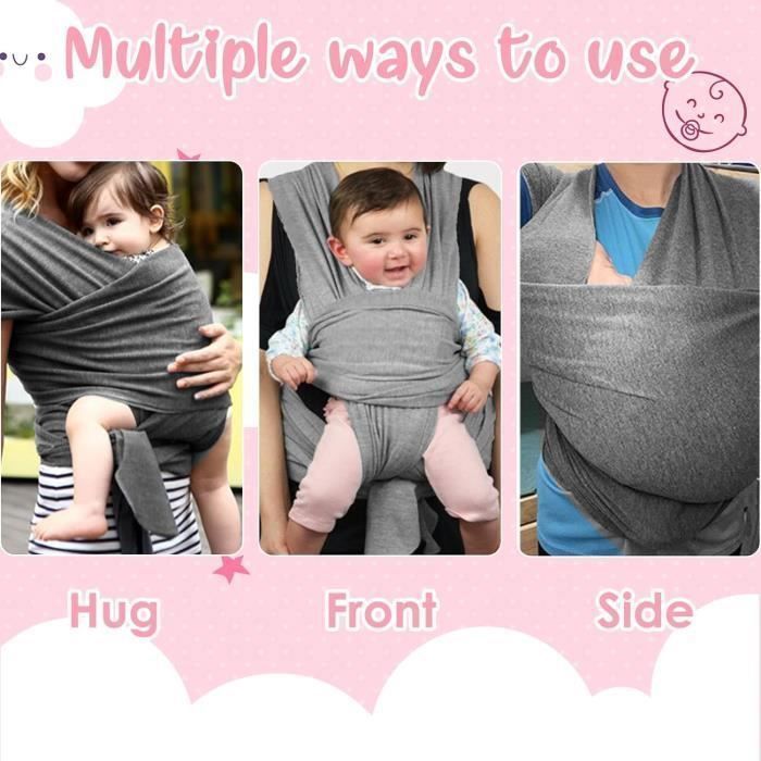 ÉcharpesdeportagePorte-bébémultifonctionnelpourJusqu'à16kgElastiquePorteBébéConfortBabyWrapCarrierEcharpe(gris). .