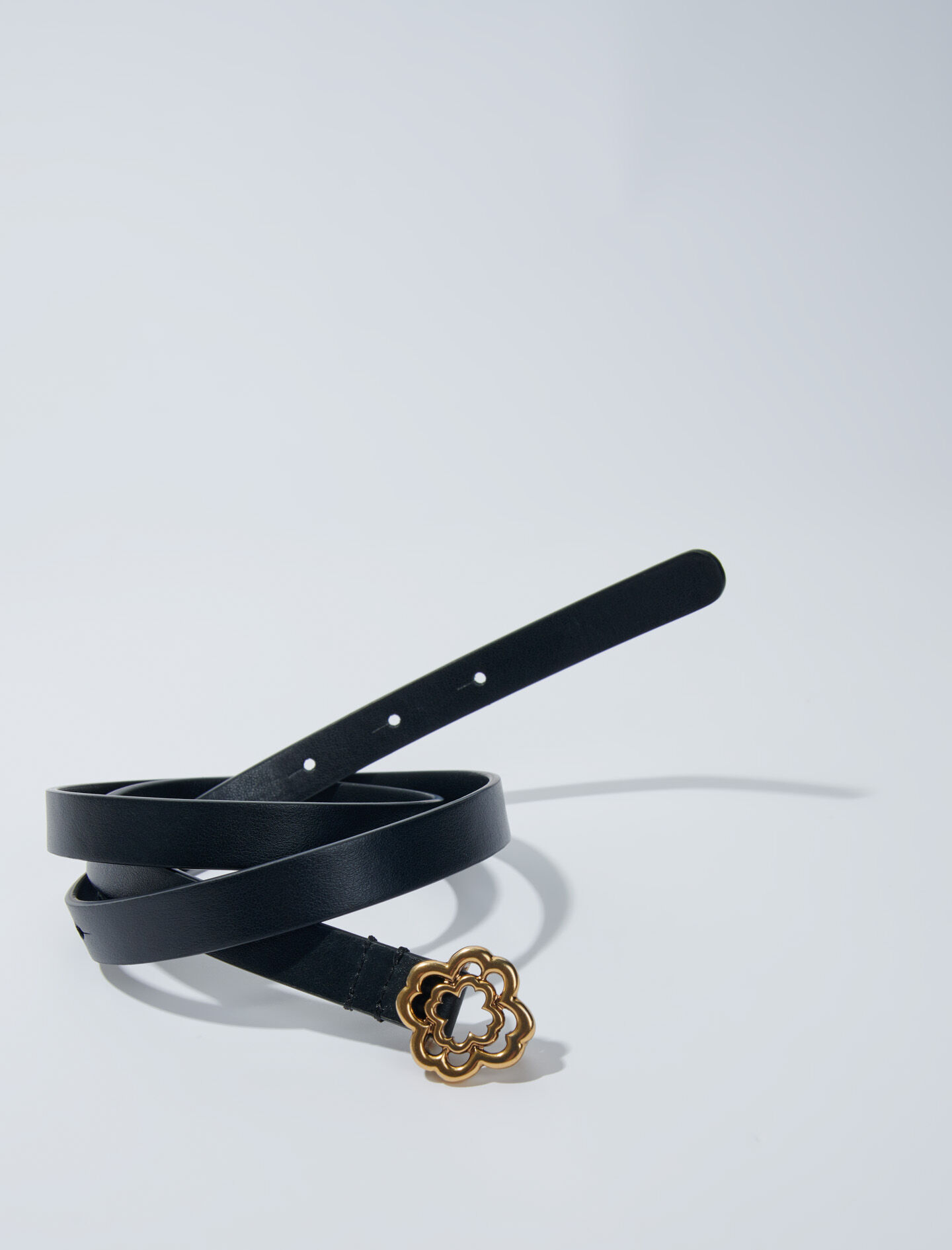 Dunne zwarte leren riem - Zwart