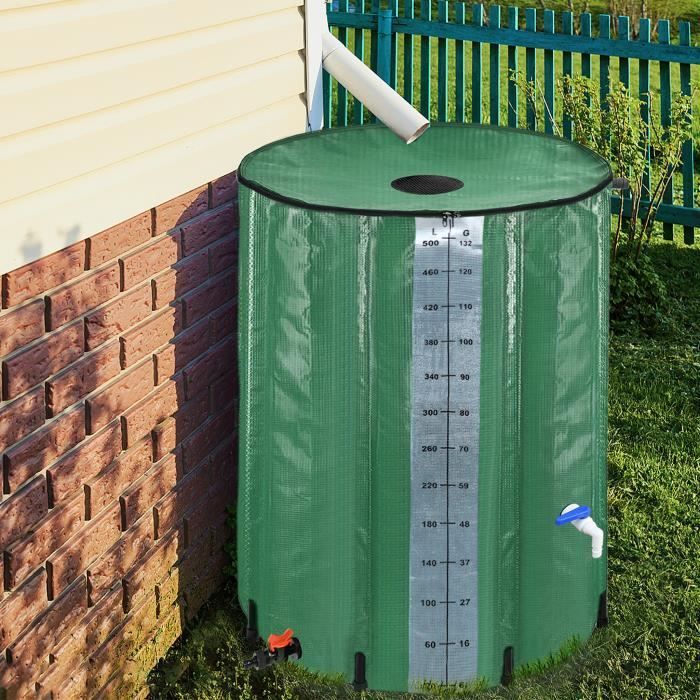 Tanque plegable de PVC HENGMEI de 380 litros para la recolección de agua de lluvia para riego de jardines con válvula de drenaje (100 galones, verde zarza)