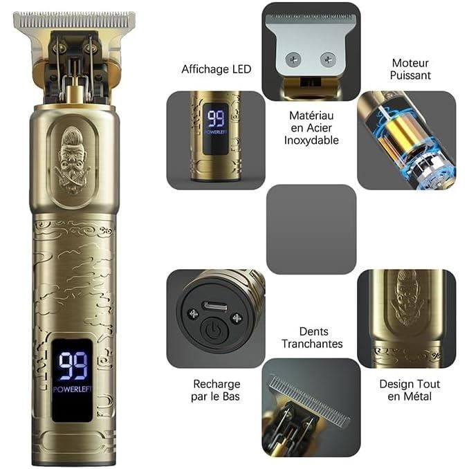 Recortadora de barba para hombre y cortapelos eléctrico profesional para hombre, afeitadora de cabeza calva recargable con LED, adecuada para P[J173]