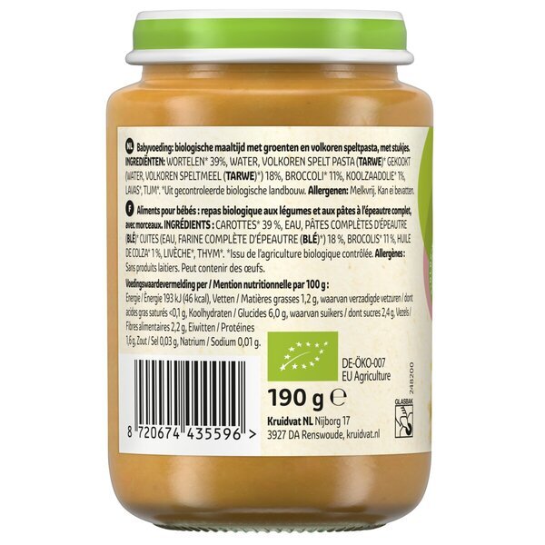 „Kruidvat 8+M“ ekologiški speltos makaronai su daržovėmis<br>190 g