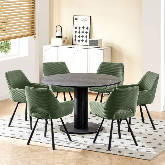 WAFTING Juego de 6 sillas de comedor, sillones giratorios, tapizados con respaldo de terciopelo, color verde.