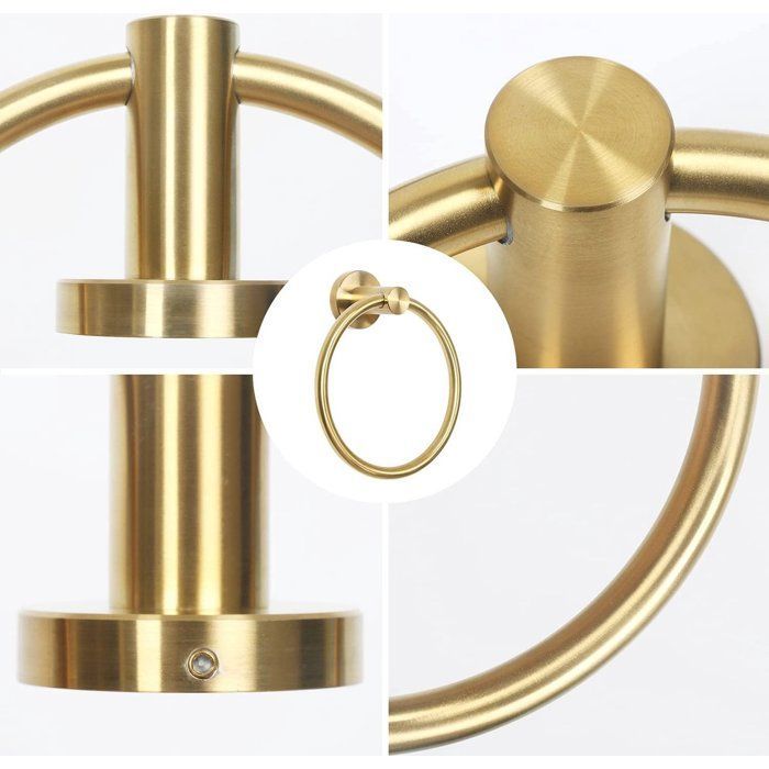 Towel ring - Towel holder - Ø 14 cm - Brushed gold - Round - Stainless steel - Bathroom accessory -