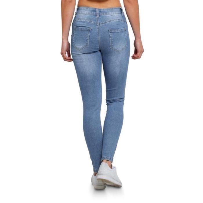 Pantalones vaqueros de mujer - X-MAX - Corte ajustado - Cintura alta - Azul - 5 bolsillos