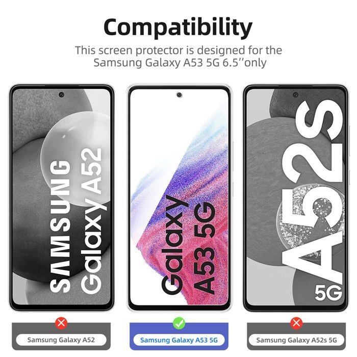 Paquete de 3 protectores de pantalla de vidrio templado para Samsung Galaxy A53 5G, película protectora sin burbujas, ultrarresistente.