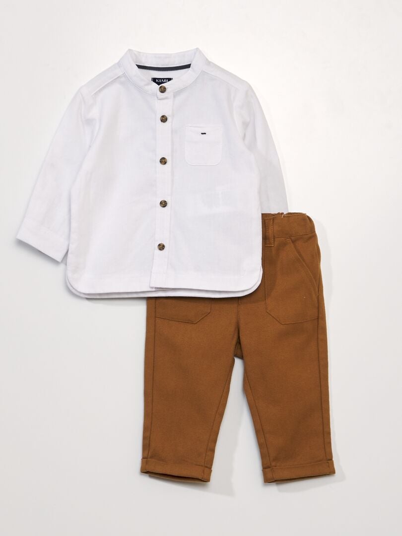 Tweedelig pak - overhemd met mandarijnkraag + chino broek - BEIGE