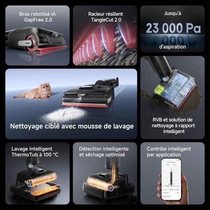 DREAME H15 Pro FoamWash - Aspirateur Laveur - Nettoyage Ciblé - Solution à Rapport Intelligent - Bras Robotisé IA 2.0- TangleCut 2.0