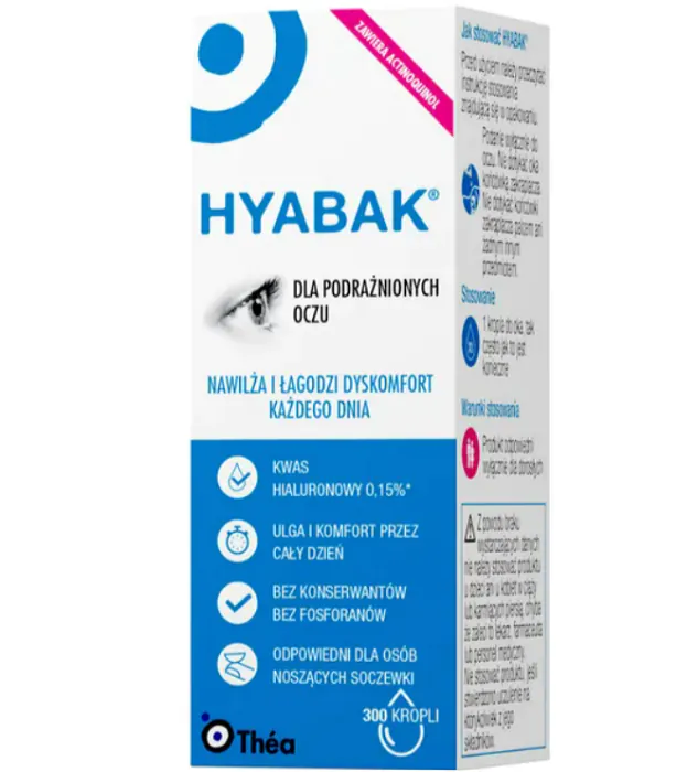 Hyabak, Nawilżające krople do podrażnionych oczu, bez konserwantów, 0,15% kwas hialuronowy