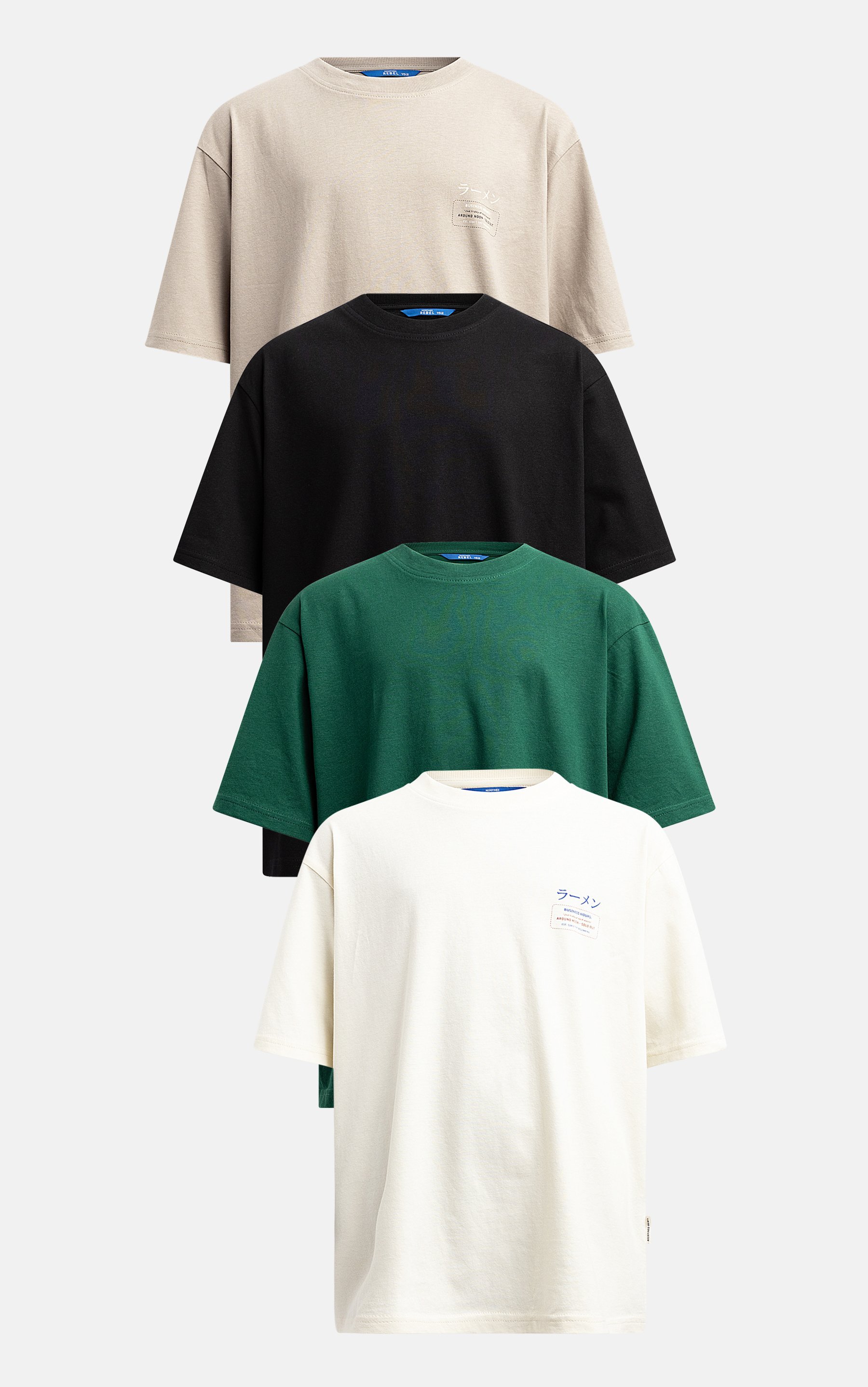 Lot de 4 t-shirts imprimés Redefined Rebel TETONY TEE BOXY FIT - Tourterelle triste/Forêt tropicale/Noir pur