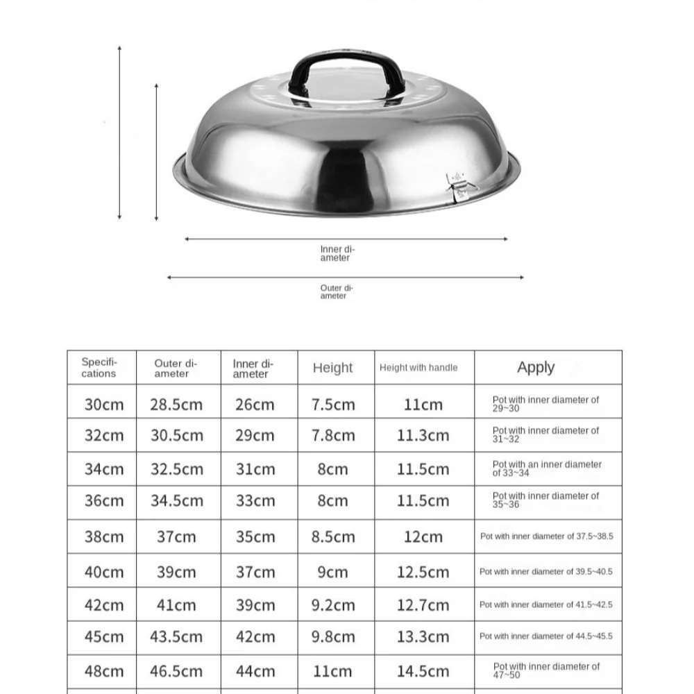 Couvercle rond en acier inoxydable durable pour grandes casseroles, avec poignée et couvercle surélevé, universel pour wok et poêles, accessoires de cuisine