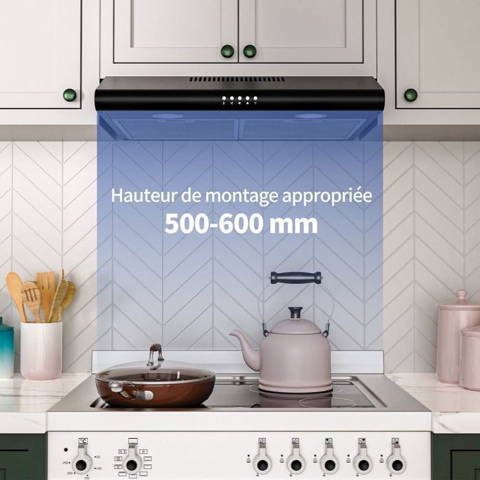 Cappa aspirante FIREGAS da 60 cm - Cappa con visiera - Illuminazione a LED - Filtro a carboni attivi incluso - Aspirazione e ricircolo - Cappa da cucina