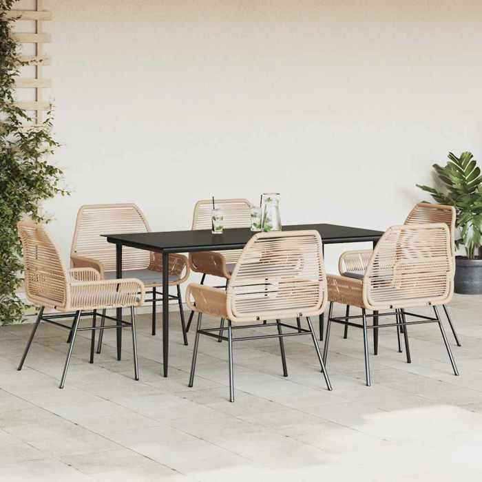 Conjunto de comedor de jardín en poliratán - vidaXL - 7 piezas - Marrón - Mesa 160x80x74 cm - Silla 57x60x86 cm
