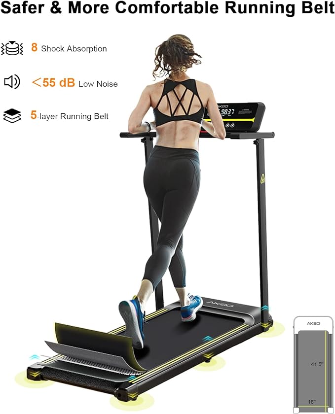 Klappbarer Laufband-Schreibtisch-Arbeitsplatz, AKSO faltbares Laufband mit 136 kg Tragkraft, tragbares Mini-Laufband für das Homeoffice mit intelligenter App, verstellbarem LCD-Display, leicht zusammenklappbares, kompaktes Laufband