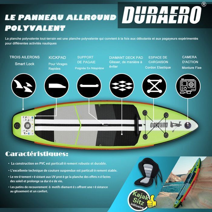 Inflatable Stand Up Paddleboard - SUP Board - 330 x 76 x 15 cm - up to 150 kg - green