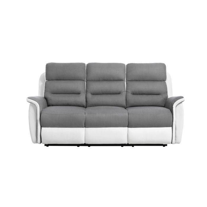 Sofá reclinável de 3 lugares LÉON em microfibra e couro sintético - Branco e cinza - L191 x P94 x A100cm - LOUNGITUDE