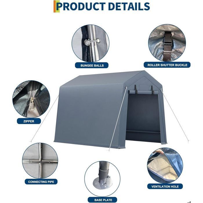 Cobertizo portátil para motocicletas GRAVEE, garaje para motocicletas, protección para vehículos de dos ruedas, almacenamiento exterior, tela Oxford impermeable, azul grisáceo, 1,8 x 1,8 m