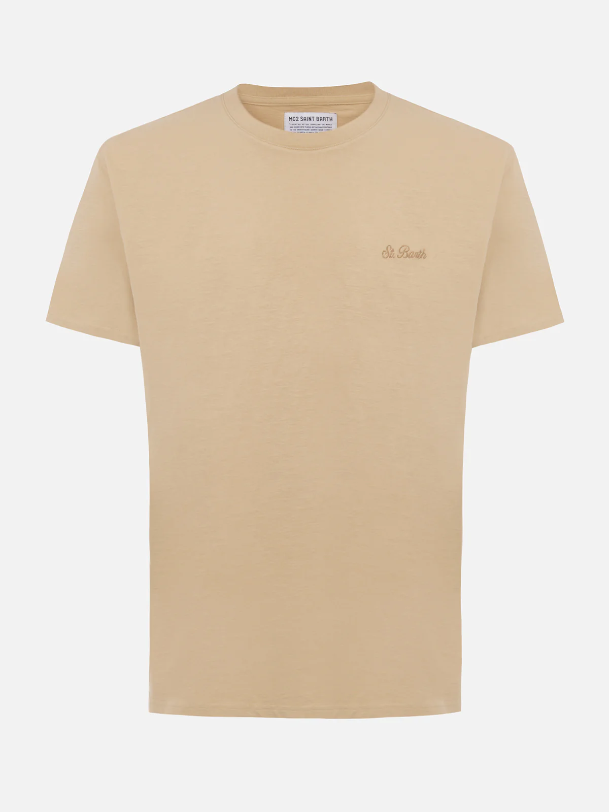 T-shirt Arnott pour homme, beige, en coton épais, avec broderie Saint-Barth