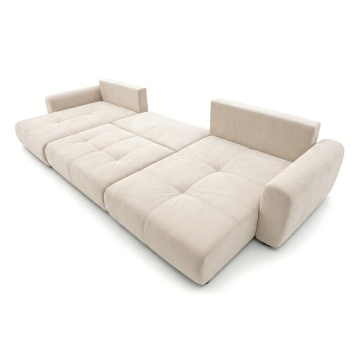 Canapé d’angle panoramique convertible Binigia U XL 6 places – Tissu velours beige  - 380 cm