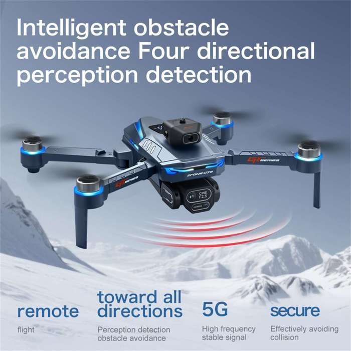 Dron con cámara HD, pantalla de control remoto, sistema para evitar obstáculos, motor sin escobillas y 3 baterías.